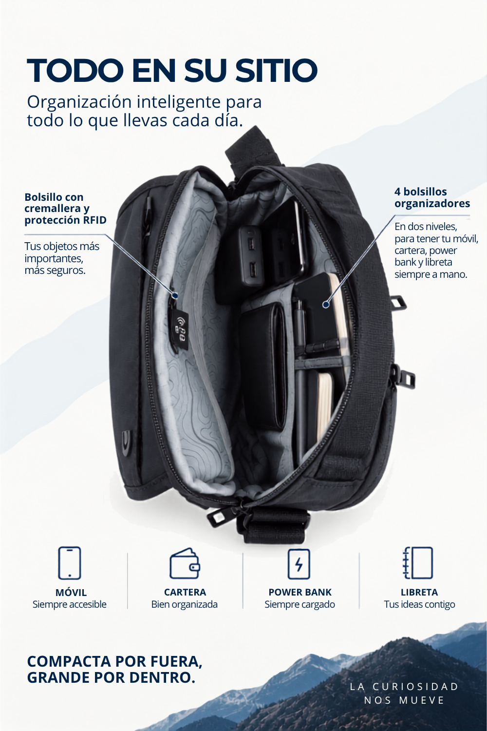 Bandolera Downtown con RFID | Tablet 10" | 27x22x12 cm | 7L