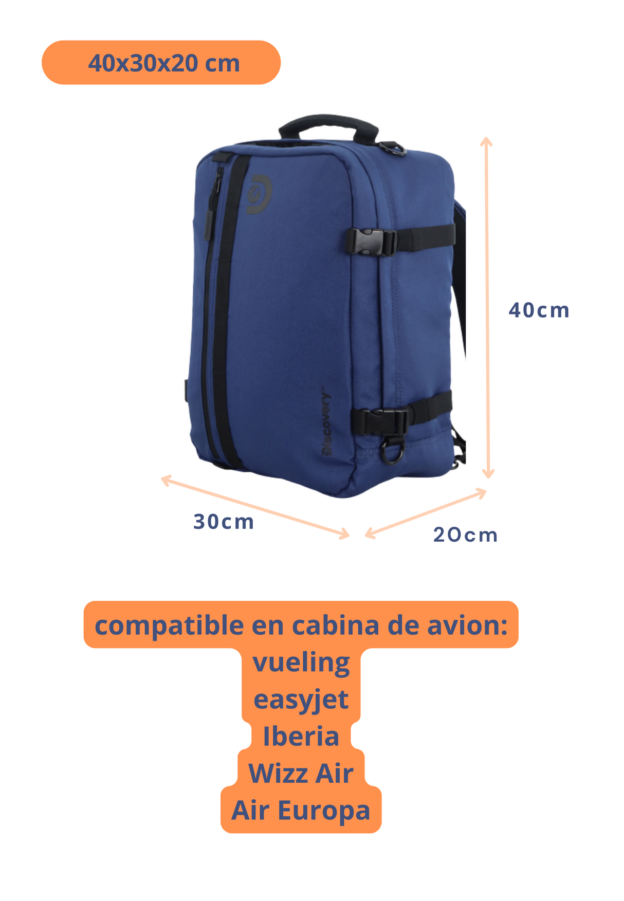 Andes Mochila de Cabina  - Portátil 15''| 40x30x20 cm| 0,63 Kg |24L
