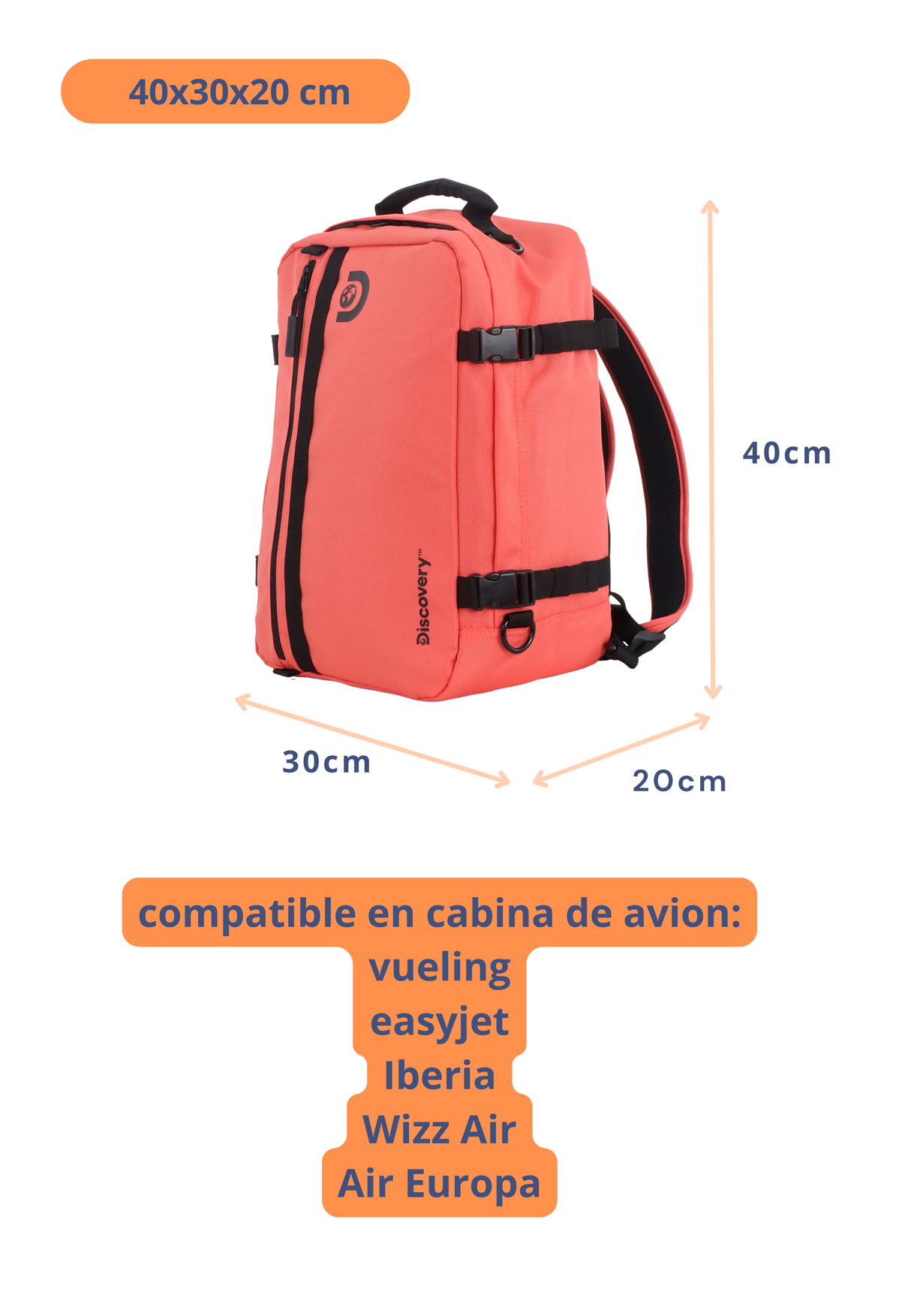 Andes Mochila de Cabina  - Portátil 15''| 40x30x20 cm| 0,63 Kg |24L