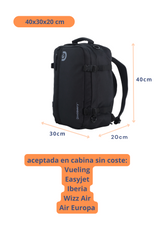 Andes Mochila de Cabina  - Portátil 15''| 40x30x20 cm| 0,63 Kg |24L