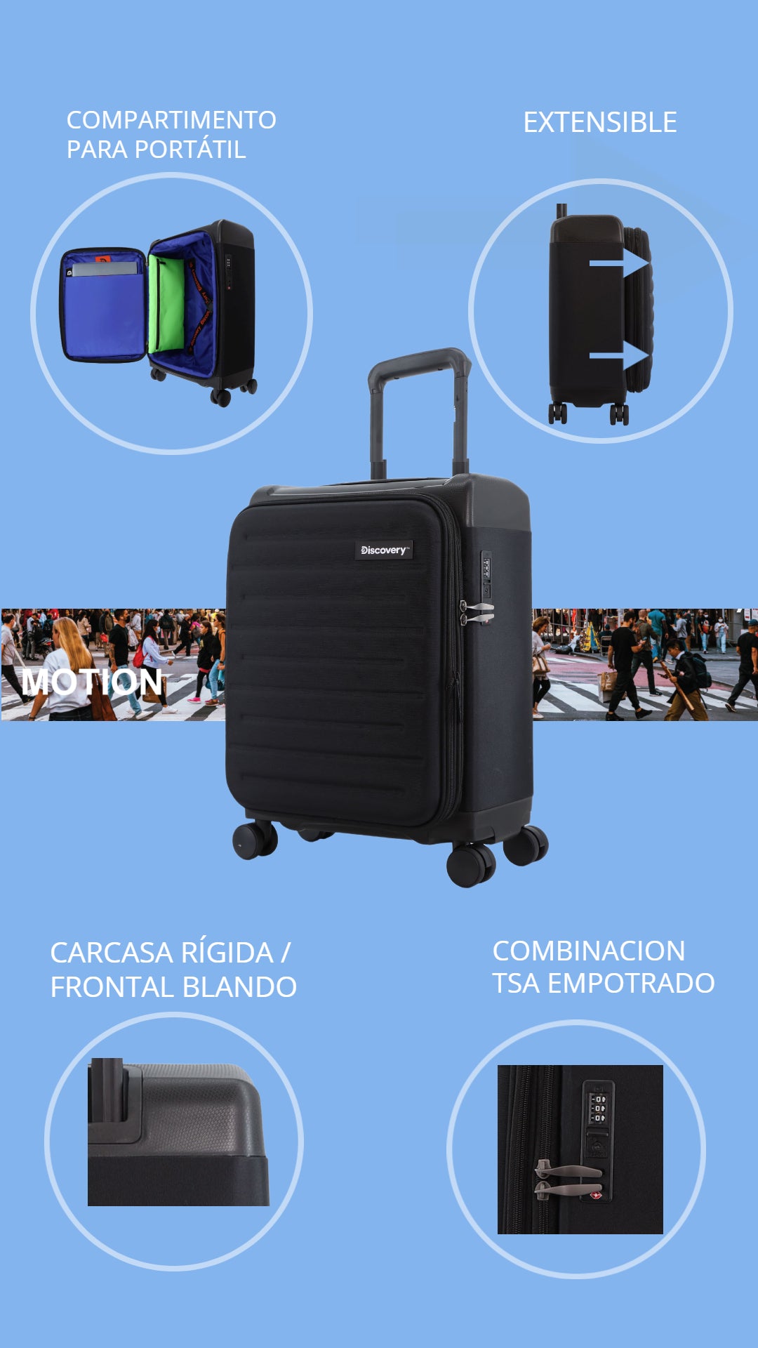 Motion Maleta Cabina con Compartimento para Portátil | 53x37x23 cm | 2,6 Kg | 45L